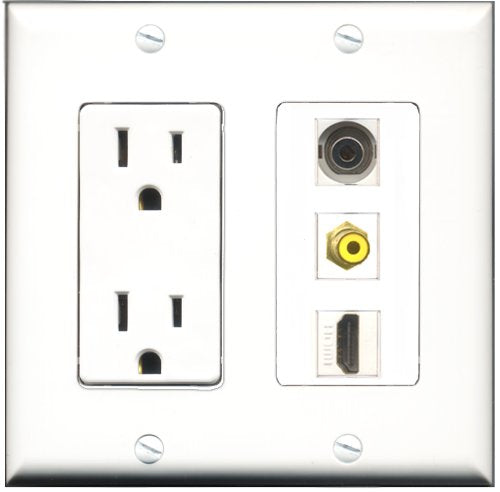 RiteAV - 15 Amp Power Outlet 1 Port HDMI 1 Port RCA Yellow 1 Port 3.5mm Decorative Wall Plate