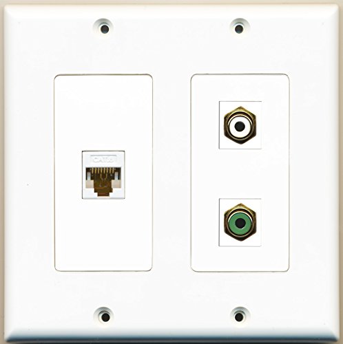 RiteAV - 1 Port RCA White 1 Port RCA Green 1 Port Cat6 Ethernet White - 2 Gang Wall Plate