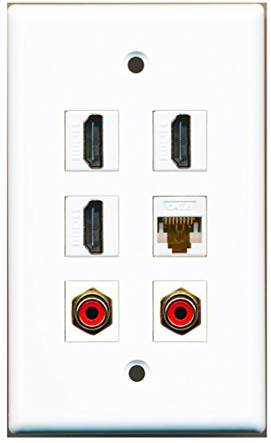 RiteAV - 3 HDMI 2 Port RCA Red 1 Port Cat6 Ethernet White Wall Plate