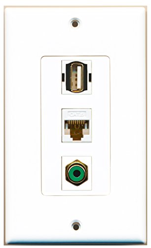 RiteAV - 1 Port RCA Green and 1 Port USB A-A and 1 Port Cat6 Ethernet White Decorative Wall Plate Decorative