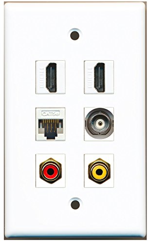 RiteAV - 2 HDMI 1 Port RCA Red 1 Port RCA Yellow 1 Port BNC 1 Port Cat5e Ethernet White Wall Plate