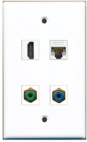 RiteAV - 1 Port HDMI 1 Port RCA Green 1 Port RCA Blue 1 Port Cat5e Ethernet White Wall Plate