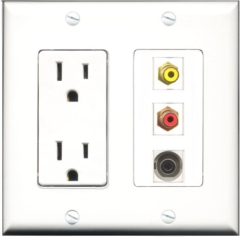 RiteAV - 15 Amp Power Outlet 1 Port RCA Red 1 Port RCA Yellow 1 Port 3.5mm Decorative Wall Plate