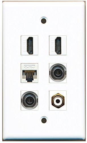 RiteAV - 2 HDMI 1 Port RCA White 2 Port 3.5mm 1 Port Cat5e Ethernet White Wall Plate