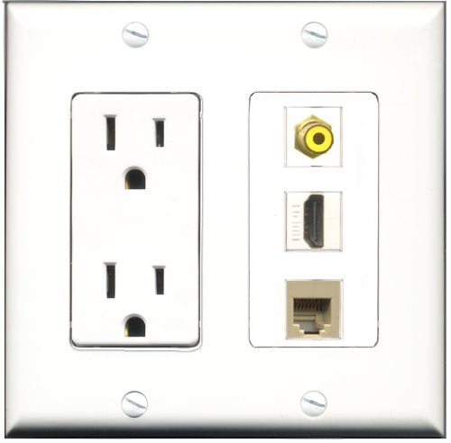RiteAV - 15 Amp Power Outlet 1 Port HDMI 1 Port RCA Yellow 1 Port Phone Beige Decorative Wall Plate