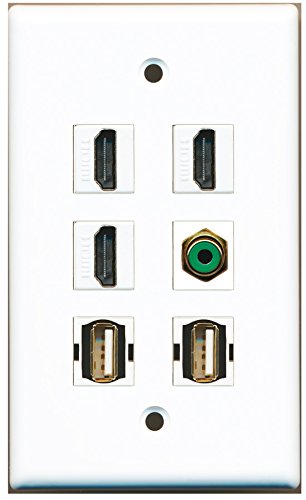 RiteAV - 3 HDMI 1 Port RCA Green 2 Port USB A-A Wall Plate