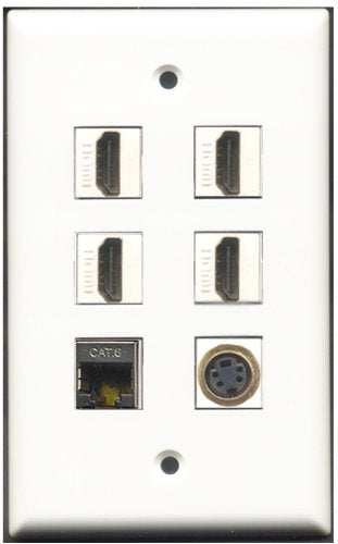 RiteAV - 4 Port HDMI 1 S-Video 1 Shielded Cat6 Ethernet Wall Plate