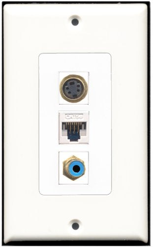 RiteAV - 1 Port RCA Blue 1 S-Video 1 Cat5e Ethernet White Wall Plate Decorative
