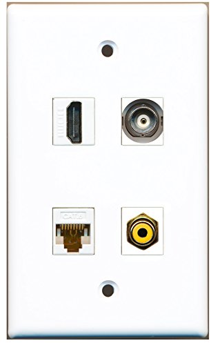 RiteAV - 1 Port HDMI 1 Port RCA Yellow 1 Port BNC 1 Port Cat6 Ethernet White Wall Plate