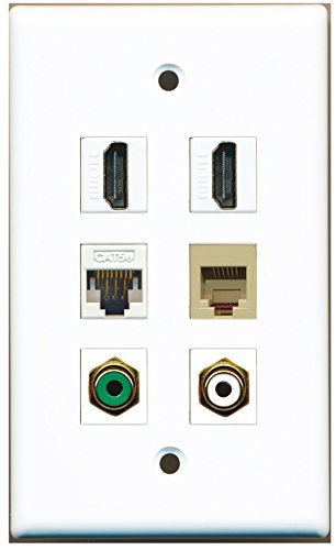 RiteAV - 2 HDMI 1 Port RCA White 1 Port RCA Green 1 Port Phone RJ11 RJ12 Beige 1 Port Cat5e Ethernet White Wall Plate