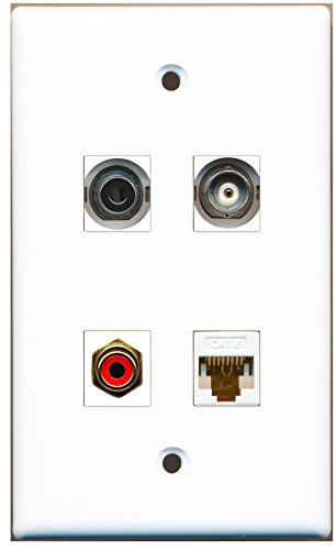 RiteAV - 1 Port RCA Red 1 Port 3.5mm 1 Port BNC 1 Port Cat6 Ethernet White Wall Plate