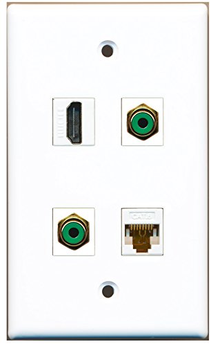 RiteAV - 1 Port HDMI 2 Port RCA Green 1 Port Cat6 Ethernet White Wall Plate