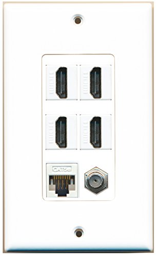 RiteAV - 4 Port HDMI 1 Coax Cable TV- F-Type 1 Cat5e Ethernet White Wall Plate Decorative