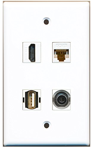 RiteAV - 1 Port HDMI 1 Port USB A-A 1 Port 3.5mm 1 Port Cat6 Ethernet White Wall Plate