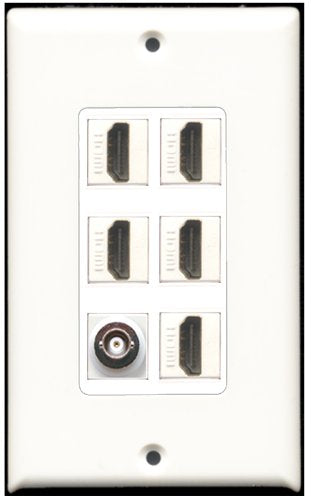 RiteAV - 5 Port HDMI 1 BNC Wall Plate White