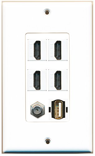 RiteAV - 4 Port HDMI 1 Coax Cable TV- F-Type 1 USB A-A Wall Plate Decorative