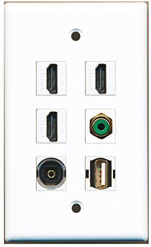 RiteAV - 3 HDMI 1 Port RCA Green 1 Port USB A-A 1 Port Toslink Wall Plate