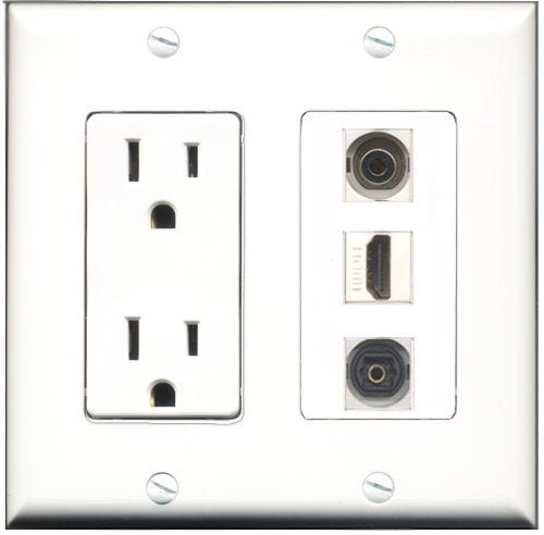 RiteAV - 15 Amp Power Outlet 1 Port HDMI 1 Port Toslink 1 Port 3.5mm Decorative Wall Plate