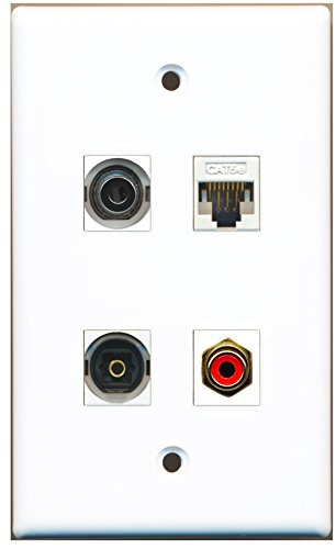 RiteAV - 1 Port RCA Red 1 Port Toslink 1 Port 3.5mm 1 Port Cat5e Ethernet White Wall Plate