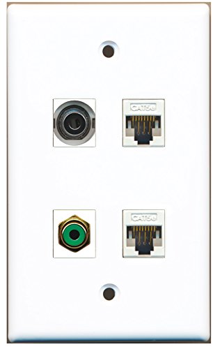 RiteAV - 1 Port RCA Green 1 Port 3.5mm 2 Port Cat5e Ethernet White Wall Plate