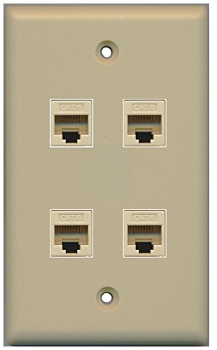 RiteAV (1 Gang Flat) 4 Cat6 Ivory Wall Plate Ivory