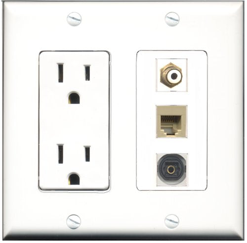 RiteAV - 15 Amp Power Outlet 1 Port RCA White 1 Port Phone Beige 1 Port Toslink Decorative Wall Plate