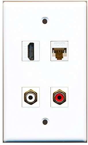 RiteAV - 1 Port HDMI 1 Port RCA Red 1 Port RCA White 1 Port Cat6 Ethernet White Wall Plate