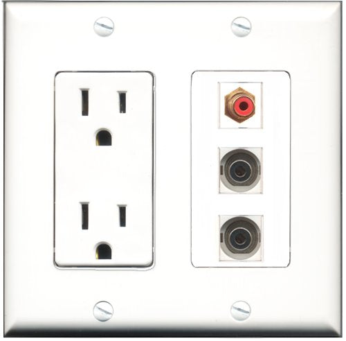 RiteAV - 15 Amp Power Outlet 1 Port RCA Red 2 Port 3.5mm Decorative Wall Plate
