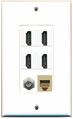 RiteAV - 4 Port HDMI 1 Coax Cable TV- F-Type 1 Phone RJ11 RJ12 Beige Wall Plate Decorative