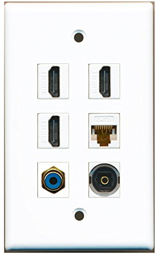 RiteAV - 3 HDMI 1 Port RCA Blue 1 Port Toslink 1 Port Cat6 Ethernet White Wall Plate