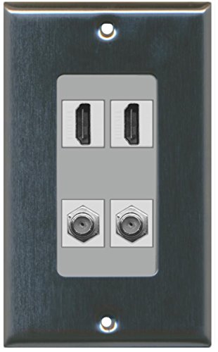 RiteAV - 2 Port HDMI 2 Port Coax Cable TV- F-Type Decorative Wall Plate - Stainless Steel/Gray