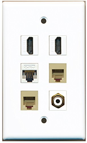 RiteAV - 2 HDMI 1 Port RCA White 2 Port Phone RJ11 RJ12 Beige 1 Port Cat5e Ethernet White Wall Plate