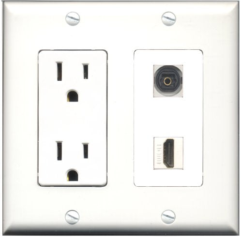 RiteAV - 15 Amp Power Outlet and 1 Port HDMI and 1 Port Toslink Decorative Type Wall Plate White