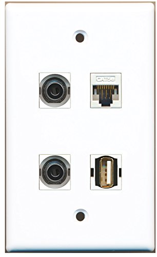 RiteAV - 1 Port USB A-A 2 Port 3.5mm 1 Port Cat5e Ethernet White Wall Plate
