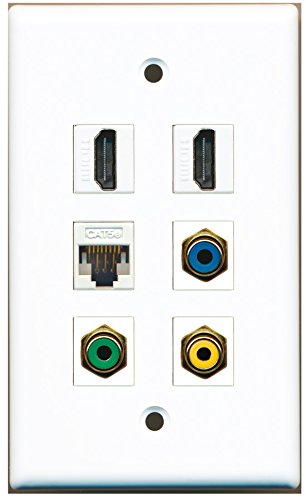 RiteAV - 2 HDMI 1 Port RCA Yellow 1 Port RCA Green 1 Port RCA Blue 1 Port Cat5e Ethernet White Wall Plate