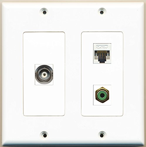 RiteAV - 1 Port RCA Green 1 Port BNC 1 Port Cat5e Ethernet White - 2 Gang Wall Plate