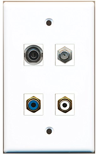 RiteAV - 1 Port RCA White 1 Port RCA Blue 1 Port Coax Cable TV- F-Type 1 Port 3.5mm Wall Plate