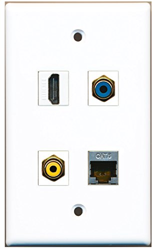 RiteAV - 1 Port HDMI 1 Port RCA Yellow 1 Port RCA Blue 1 Port Shielded Cat6 Ethernet Wall Plate
