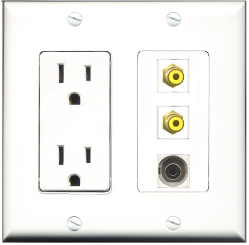 RiteAV - 15 Amp Power Outlet 2 Port RCA Yellow 1 Port 3.5mm Decorative Wall Plate