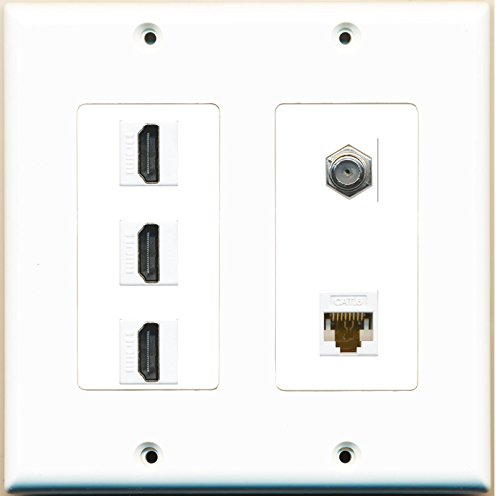 RiteAV (2 Gang Decorative) 3 HDMI Coax Cat6 White Wall Plate White