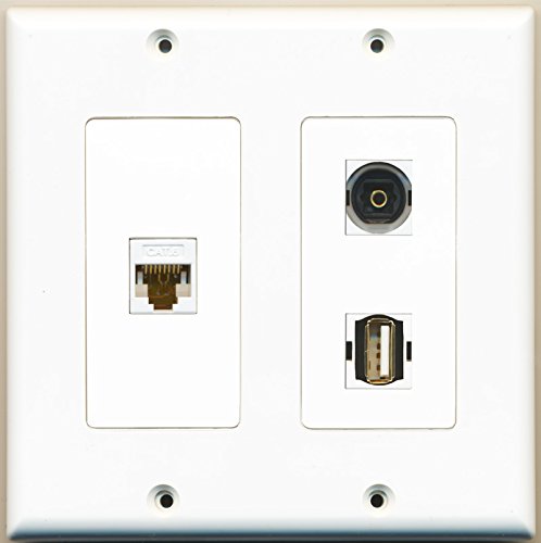RiteAV - 1 Port USB A-A 1 Port Toslink 1 Port Cat6 Ethernet White - 2 Gang Wall Plate