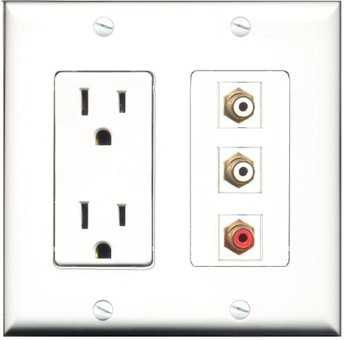 RiteAV - 15 Amp Power Outlet 1 Port RCA Red 2 Port RCA White Decorative Wall Plate