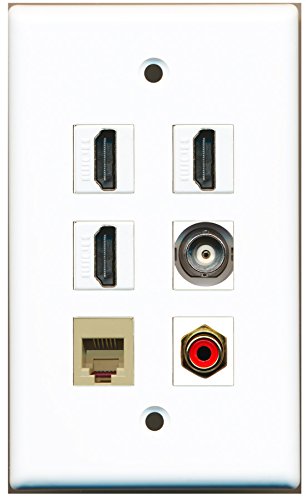 RiteAV - 3 HDMI 1 Port RCA Red 1 Port Phone RJ11 RJ12 Beige 1 Port BNC Wall Plate