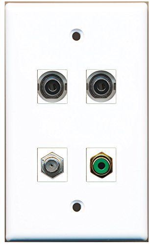 RiteAV - 1 Port RCA Green 1 Port Coax Cable TV- F-Type 2 Port 3.5mm Wall Plate