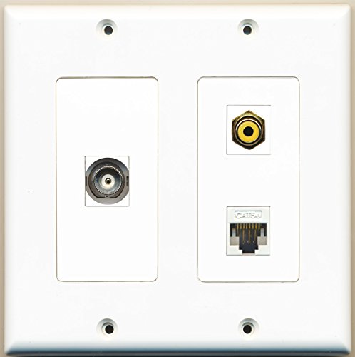 RiteAV - 1 Port RCA Yellow 1 Port BNC 1 Port Cat5e Ethernet White - 2 Gang Wall Plate