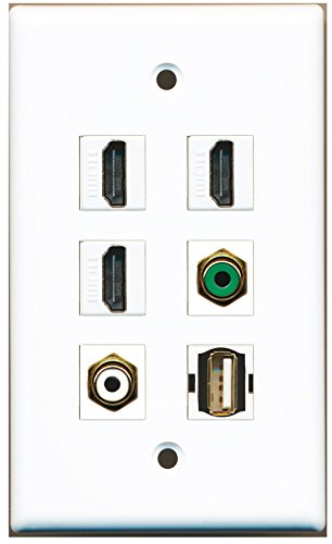 RiteAV - 3 HDMI 1 Port RCA White 1 Port RCA Green 1 Port USB A-A Wall Plate