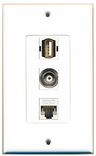 RiteAV - 1 Port USB A-A and 1 Port BNC and 1 Port Cat5e Ethernet White Decorative Wall Plate Decorative