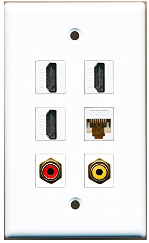 RiteAV - 3 HDMI 1 Port RCA Red 1 Port RCA Yellow 1 Port Cat6 Ethernet White Wall Plate
