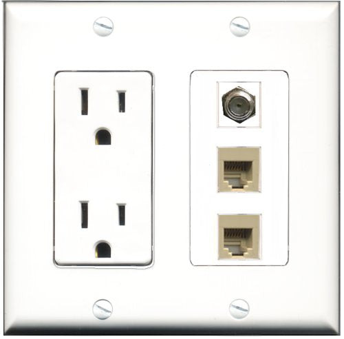 RiteAV - 15 Amp Power Outlet 1 Port Coax 2 Port Phone Beige Decorative Wall Plate