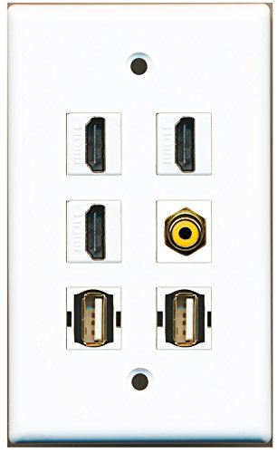 RiteAV - 3 HDMI 1 Port RCA Yellow 2 Port USB A-A Wall Plate